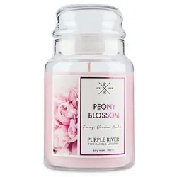 PURPLE RIVER Duftkerze Peony Blossom 623g - Kerzen mit blumigem Aroma für ein frühlingshaftes Ambiente. Genießen Sie die harmonische Duftkomposition aus Geranie, Granatapfel und Pfingstrosenblüten mit einer Brenndauer von ca. 140 Stunden.