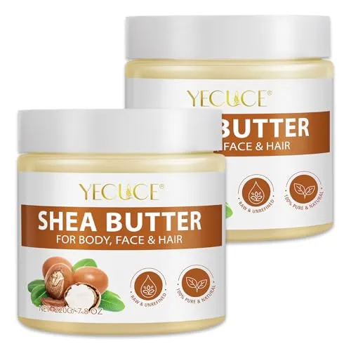 P-Beauty 100% Bio Shea Butter 2x220g - Körperbutter Vegan & Naturbelassen - Intensive Feuchtigkeitscreme für Gesicht, Körper, Haare & Nägel - Creme für Trockene Haut - Pflege, Haarpflege, Lippenpflege