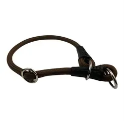 MediMuc Hunde-Halsband Soft Cord - Hundehalsband mit Zugbegrenzung, Endkappen aus Leder braun 65cm