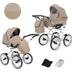 Kinderwagen ROMANTIC Sportwagen Babywagen Babyschale Komplettset Kinder Wagen Set 2 in 1 (cappucino eco, Rahmenfarbe: grau) - Braun