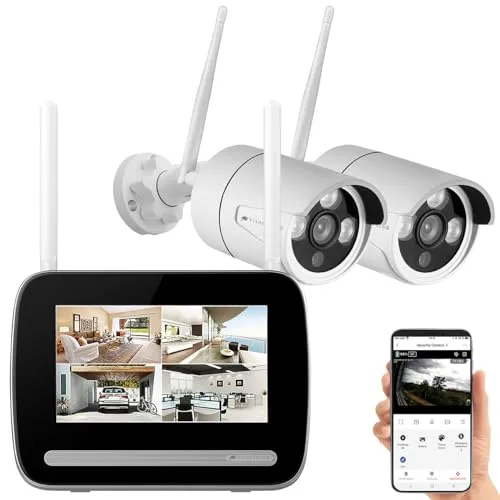 VisorTech Überwachungskamera: Funk-Überwachungs-Set: Rekorder + 2X 2K-Funk-Kamera, Personenerkennung (Überwachungsset, Funkkamera mit Monitor, Alarm Bewegungsmelder)