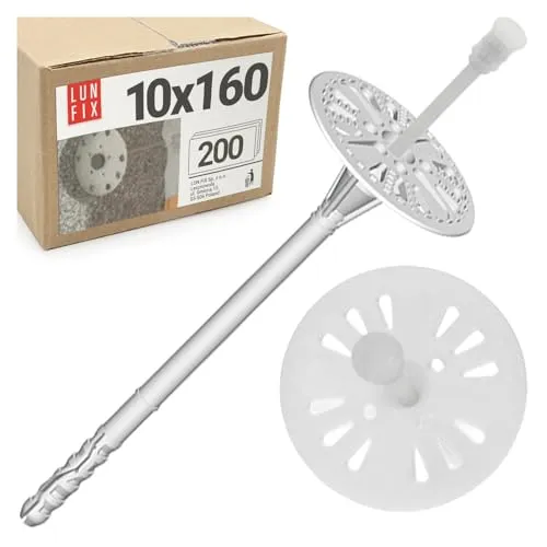 Lun Fix Dämmungsdübel 10x160 mm (200 STK) Tellerdübel, Schlagdübel WDVS