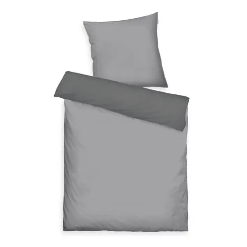 TOM TAILOR Satin-Bettwäsche, 80x80 cm + 155x220 cm, 100% Baumwolle/Satin, mit Doppelnaht am Kissen, Wendemotiv und farbigem Markenreißverschluss, TWO-TONE SOLID COLORS Grau (Moody Grey)