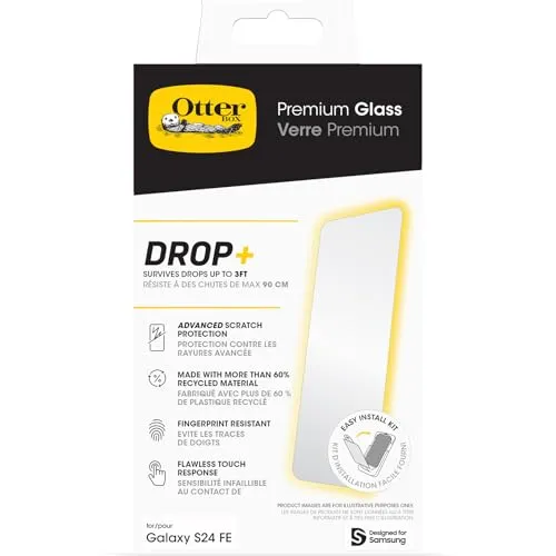 OtterBox Premium Glass Displayschutz für Samsung Galaxy S24 FE, gehärtetes Glas, hervorragender Kratzschutz, übersteht Stürze bis zu 0,9m