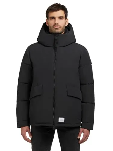 khujo Herren warme Winterjacke kurz mit Kapuze, gesteppten Ärmeln und hohem Kragen Gero-YM Obrage Grey Gr. L