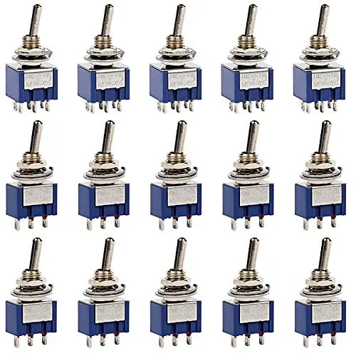 KeeYees 15 Stück Kippschalter, 5 Stück 6 Polig 2 Position SPST Metallhebel Kippschalter + 10 Stück 3 Polig 2 Positionen Mini SPDT Ein/Ausschalter AC 125V 6A