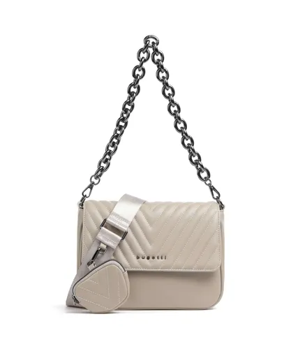 bugatti Sira Schultertasche S für Damen - Edle Umhängetasche mit Kette in Beige - Damen-Schultertaschen, handgefertigt aus hochwertigem Polyurethan, mit abnehmbaren Schulterriemen für vielseitige Tragemöglichkeiten.