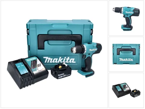 Makita DDF 453 RG1J Akku Bohrschrauber 18 V - Akkuschrauber mit 42 Nm Drehmoment, inkl. 6,0 Ah Akku und Ladegerät für kraftvolles Bohren und Schrauben in Holz, Metall und mehr.