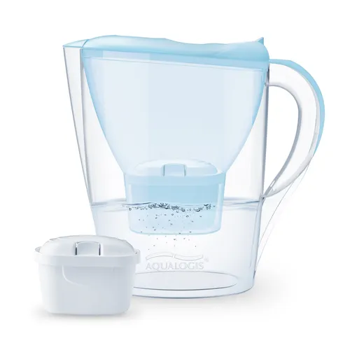 Wasser Filterkanne 2.6L mit 1 Filterkartusche, Reduziert Kalk und Chlor, Blau