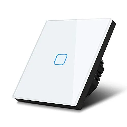 Produktbild Maclean MCE701W Touch Lichtschalter Wandschalter Glas Schalter mit farbwechsel LED Hintergrundbeleuchtung Einbauschalter 85x85mm (1-Fach Eckig, Weiß)