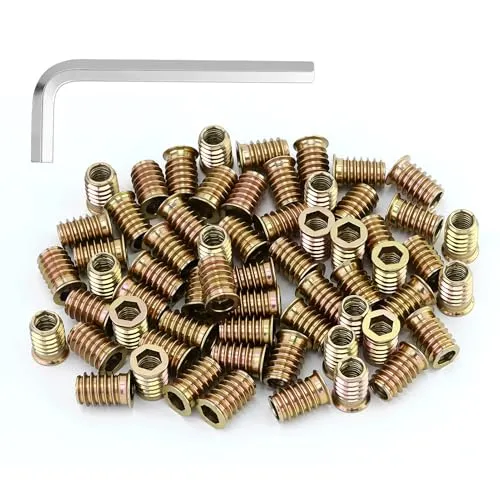 Stück Einschraubmuttern, M8 x 20mm Metallgewindeeinsatz, Gewindemuttern mit Abdeckrand, mit 1 Stück Sechskantschlüssel, für Holz, Stahl, Sofa, Bett, Kleiderschrank, Stuhl 62