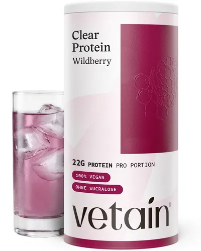 VETAIN Clear Protein Vegan - Wildberry - 22g Eiweiß pro Portion - Erfrischendes veganes Proteinpulver mit 22g pflanzlichem Eiweiß pro Portion. Ideal als Durstlöscher und zur Unterstützung der Ernährung – ohne künstliche Zusatzstoffe und zertifiziert für hohe Qualität.