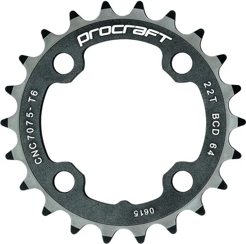 Procraft Kettenblatt MTB 64 9-fach 22 Z - Leicht & Robust - Das Procraft Kettenblatt MTB 64 9-fach mit 22 Zähnen ist ideal für anspruchsvolle Mountainbiker. Präzise CNC-gefräst, schwarz eloxiert und gewichtsoptimiert für beste Performance in steilem Gelände.