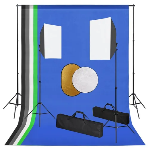 vidaXL Fotostudio-Set mit Leuchten, Hintergrundsystem und Reflektor - Fotostudio Zubehör für professionelle Aufnahmen, inklusive 5 Hintergründen und höhenverstellbarem Stativ für flexible Nutzung und perfekten Lichtverhältnissen.