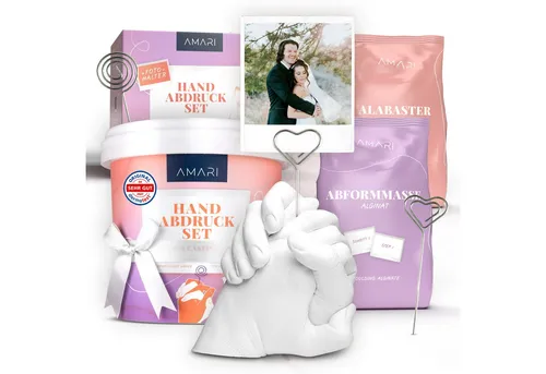 AMARI® Handabdruck Set für Paare und Familie - Modellieren & Gießen - Erstelle unvergessliche 3D Handabdrücke mit hochwertigem Material und unterstütze gleichzeitig ein gutes Projekt für bedürftige Kinder.