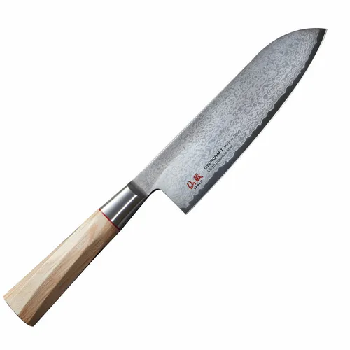 Suncraft Senzo Twisted Octagon TO-04 Santokumesser 16,7 cm - Hochwertiges Santokumesser aus 67-lagigem VG10 Damaststahl mit 61 HRC, ergonomischer Griff aus Pakkaholz und handgeschliffen – ideal für präzises Schneiden in der Küche.