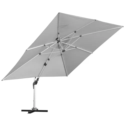 anndora Aluminium Ampelschirm 350 x 350 cm mit Kurbelsystem - Drehbar, Neigbar, Kippbar - Marktschirm, Gartenschirm - Farbe Silber Grau