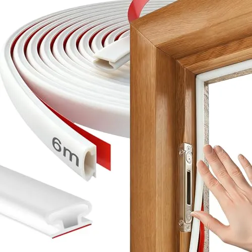 6M×10mm Haustür Dichtung,Gummi Dichtungsband,Dichtband Tür,Türdichtung Selbstklebend,Türdichtungen,Gummidichtung Selbstklebend,Dichtungsgummi,Wasserdicht,6mm Dick (Weiß)