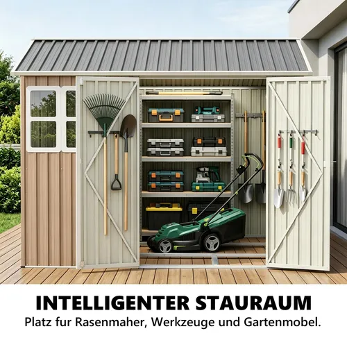 Geräteschuppen Metall Gartenhaus Satteldach 4m² Braun mit Fenster
