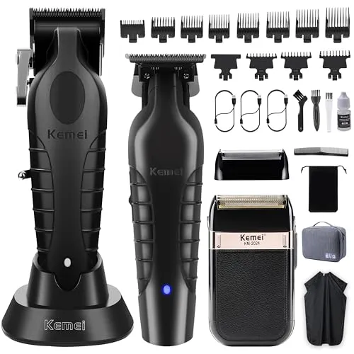 KEMEI Professionelle Haarschneidemaschine, Haar-/Barttrimmer, Elektrorasierer-Set für Herren, kabelloser Barttrimmer, wiederaufladbare Haarschneidemaschine, USB-Haarschneide-Set mit Fade-Funktion