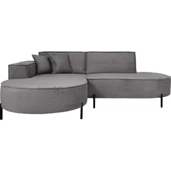 Ecksofa 3-Sitzer im Loft-Stil mit runder Ottomane – Grau, hohe Metallfüße, inkl. Dekokissen - Modernes Ecksofa im Loft-Stil mit freistehender Ottomane für flexible Raumgestaltung. Wähle zwischen trendigem Bouclé oder weichem Chenille-Cord für höchsten Komfort. Inkl. zwei harmonischen Dekokissen.