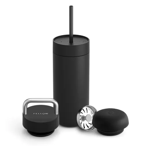 Fellow Carter Thermobecher-Set mit 3 Deckeln - Hochwertiger Thermobecher aus Edelstahl und Keramik, ideal für unterwegs, hält Getränke länger warm oder kalt.