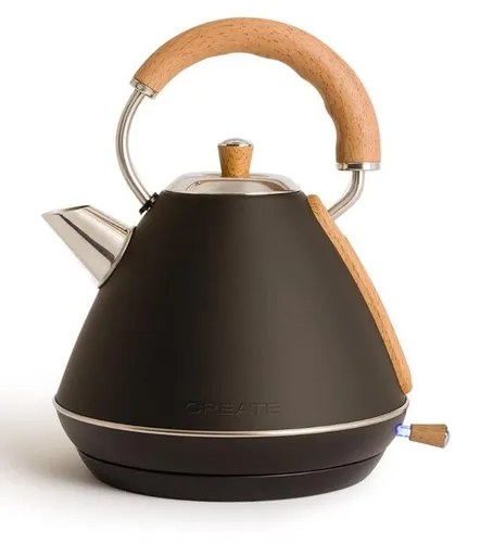 CREATE Kettle Retro Wasserkocher 1,7 L Schwarz Matt Edelstahl Teekanne 2200W Neu