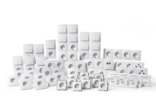 McPower Flair Megaset-Profi 100-teilig - Umfangreiches Unterputz Schalter und Steckdosen Set für Wohn- und Büroprojekte, inklusive einfacher Montage durch Steckanschluss und zeitlosem Design in Weiß.