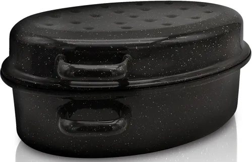 Krüger Gansbräter Schmortopf 34cm - Pfanne mit emaillierter Oberfläche, hitzebeständig bis 240°C, ideal für schmackhafte Schmorgerichte und vielseitig einsetzbar im Ofen.