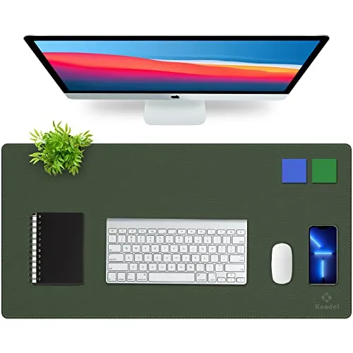 K Knodel Schreibtischunterlage, 80cm x 40cm PVC-Leder Tischunterlage, Wasserdichte Laptop Unterlage für Büro (Dunkelgrün)