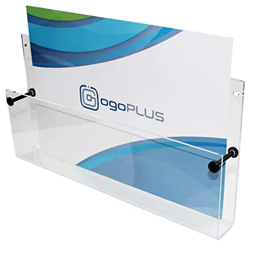 ogoPLUS DIN A4 Wandprospekthalter (Acrylglas) im Querformat, Prospektständer, Prospekthalter, Flyer-Ständer, Flyerhalter, Prospektbox glasklar, Aufsteller, Werbung, Wandmontage