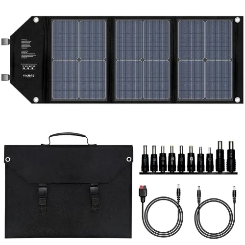 powkey Tragbares Solarpanel 60W Faltbares Solarpanel, Monokristallines Solarmodul mit USB C 2*QC3.0 Port 12-18V DC Ausgang Camping Solar Ladegerät für Tragbares Powerstation Mobiltelefone und Laptops