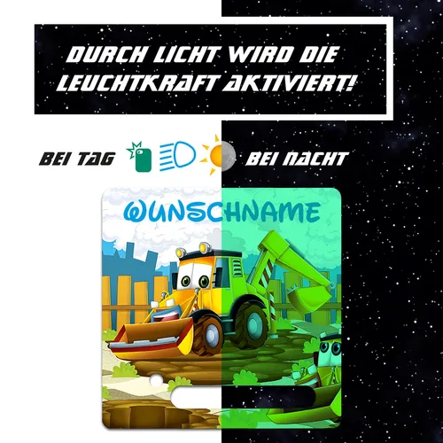 Bagger Folie Nachtleuchtend mit Wunschname für Toniebox Aufkleber Y031-11