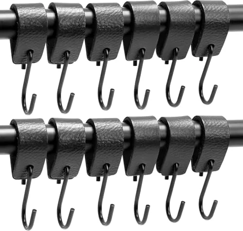 Brute Strength - S Haken Mit Lederschlaufe - Schwarz - 12X - 12,5 x 2,5 cm - Kleiderhaken Garderobenhaken Fleischerhaken Leder