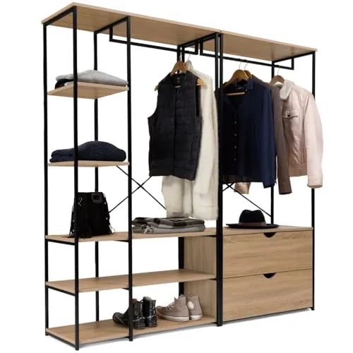 IDMarket - Modularer Kleiderschrank mit 2 Regalen und 2 Schubladen, Detroit Industriedesign