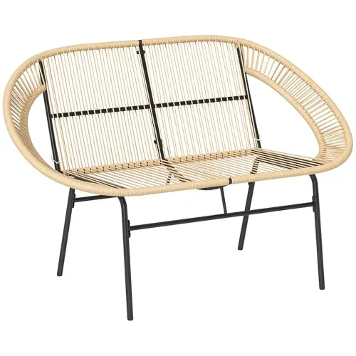 Outsunny 2-Sitzer Gartenbank Polyrattan - Wetterfeste 2-Sitzer Bank im Rattanflecht-Design, belastbar bis 260 kg. Ideal für Balkon, Terrasse und Garten – stilvoll und bequem für entspannte Stunden im Freien.