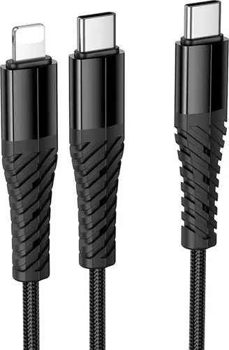 Hoco X123 2in1 Ladekabel USB C zu USB C und Lightning 1m 3A schwarz