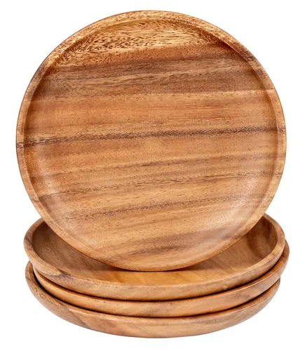 Levandeo® Dekoteller 4er Set aus Akazie Ø20cm - Dekoschalen aus handgefertigtem Akazienholz, lebensmittelecht und einzigartig. Ideal als Snackteller oder für dekorative Zwecke – jedes Stück ein Unikat!