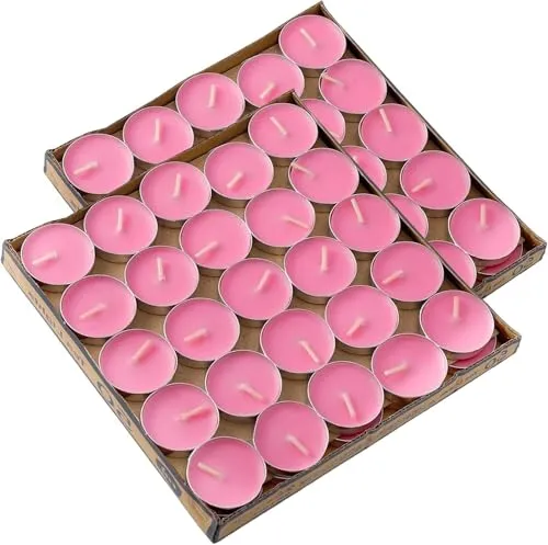 Kinmsito 100 Stück Teelichter, Teelicht Kerzen, Rosa, Rund | Brenndauer 2 Stunden, Runden Kerzen, Romantische Teelichter for Geburtstag, Haus, Party, Hochzeitzu, Valentinstag