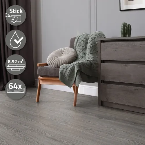 ML-Design Deluxe PVC Bodenbelag - Selbstklebende Vinyl-Dielen in Eiche Grau - PVC-Bodenbelag - Hochwertige, rutschfeste und wasserfeste Vinyl-Dielen für einfache Verlegung und stilvolle Raumgestaltung.