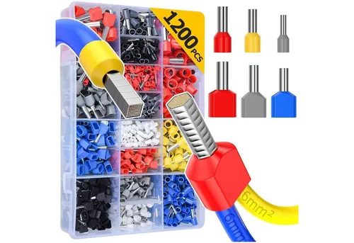 Aderendhülsen Set 0.5mm2-16mm2 Isoliert - 1200 Stück - Sonstige Elektroinstallationsartikel - Hochwertiges Set mit 1200 isolierten Aderendhülsen in verschiedenen Größen, ideal für Elektriker und Heimwerker. Praktische Sortimentsbox sorgt für Ordnung und schnelle Verfügbarkeit.