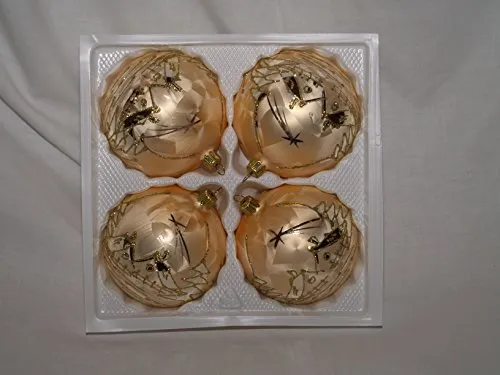 Jingle Bells Lauscha Christbaumkugel Golden Dreams 10cm 4Stück per Box - Glaskugel mit goldener Winterlandschaft - Mundgeblasen und von Hand dekoriert - Eigenproduktion aus Lauscha
