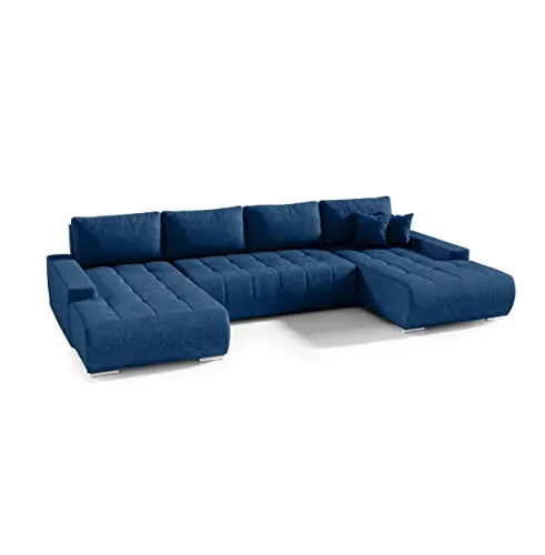 FEDVE Ecksofa mit Schlaffunktion Dunkelblau – U-Form für Komfort und Stil - Sofas & Couches – Praktisches Schlafsofa mit Bettkasten, ideal für zusätzlichen Stauraum und perfekten Sitzkomfort dank hochwertiger Materialien und 3 Rückenkissen.