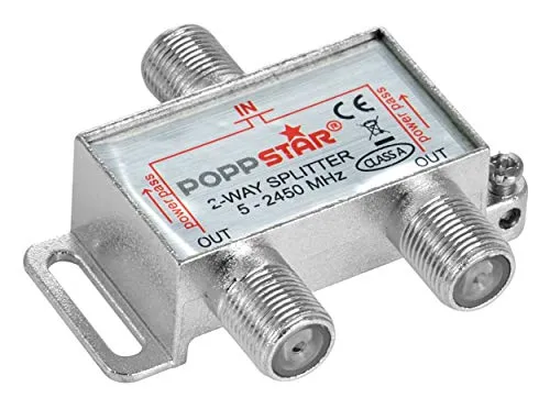 Poppstar Sat-Verteiler Splitter Umschalter 2-Fach (analog/digital/BK/unicable/HD/4K tauglich) für TV, Satellit, Fernseher, Radio, LNB