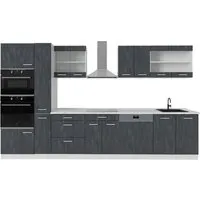 Vicco Küchenzeile R-Line, Schwarz Beton/Weiß, 350 cm AP Marmor - Küchenzeile mit höhenverstellbaren Füßen für optimale Anpassung und Stauraum. Ideal für moderne Küchen, langlebig und in verschiedenen Konfigurationen erhältlich.