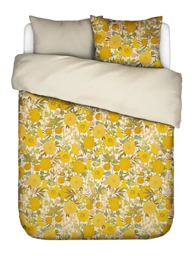 Essenza Bettwäsche Florentien, Satin, 3-teilig, florales Muster in Gelb - Elegante 3-teilige Bettwäsche aus 100% Bio-Baumwolle in modernem Design mit wendbaren Bezügen. Ideal für stilvolle Schlafzimmer und pflegeleicht bei 60°C maschinenwaschbar.