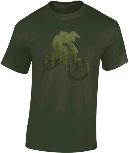 Baddery Fahrrad T-Shirt Herren - „Forest Ride“ - MTB Mountainbike Shirt für Radfahrer (Army S)