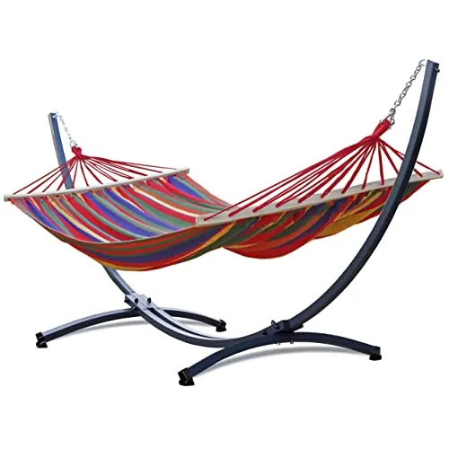 Potenza Outdoor Hängematte mit Gestell für 2 Personen I Stabhängematte XXL 220x160, 200kg I Hängemattengestell 220kg Wetterfest (Rot, Basic Gestell Graphit)