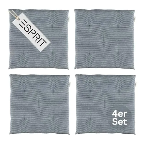 Esprit 4er Set Sitzkissen Stuhl 40x40cm Blau - Bequeme und stilvolle Sitzauflagen - Bequeme Sitzkissen für Esszimmer & Küche, ideal für Stühle, Bänke oder Gartenmöbel. Pflegeleicht waschbar bis 30°C, mit strapazierfähigem Bezug für langanhaltenden Komfort.