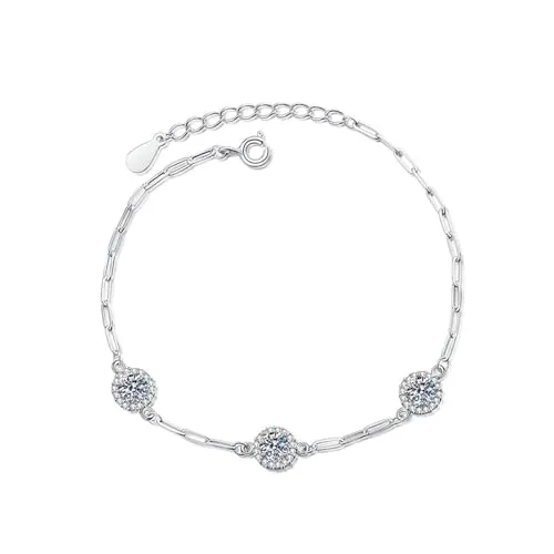 meberg Karma NH11282153 Armband Damen Moissanite Armband Silber925 Damenarmband 15 cm verstellbar Kristallarmband Silber in Geschenkbox Geschenk für Sie
